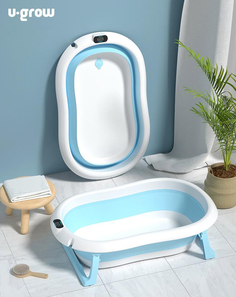 U-GROW Cadita cu pernuta pentru bebelusi, termometru digital incorporat, pliabila, dop, UGCT-0055-BL - imagine 3