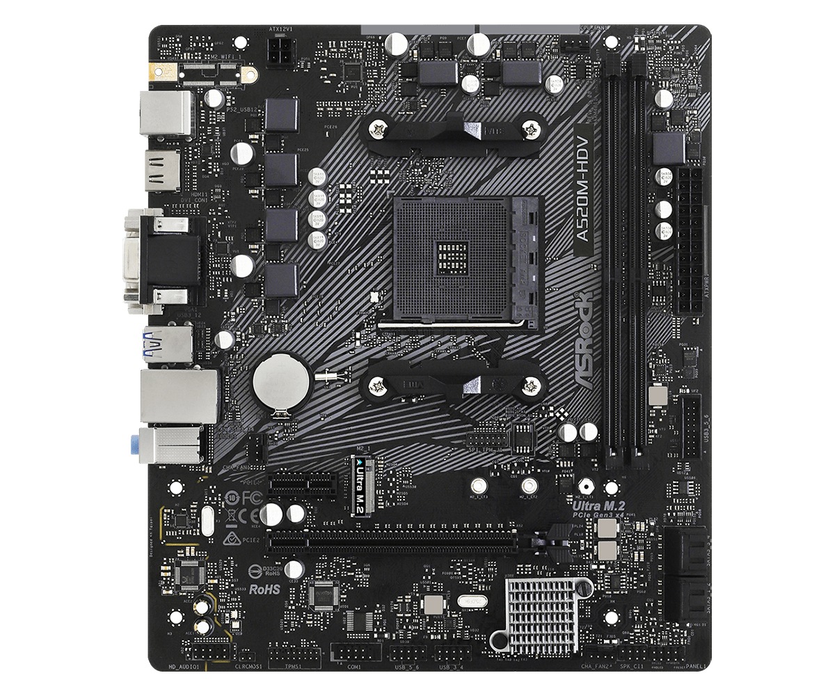 Asrock PLACA de BAZA, skt AM4, mATX, AMD A520, 2 x DDR4, max. 64 GB, 4 x SATA, 1 x M.2, A520M-HDV