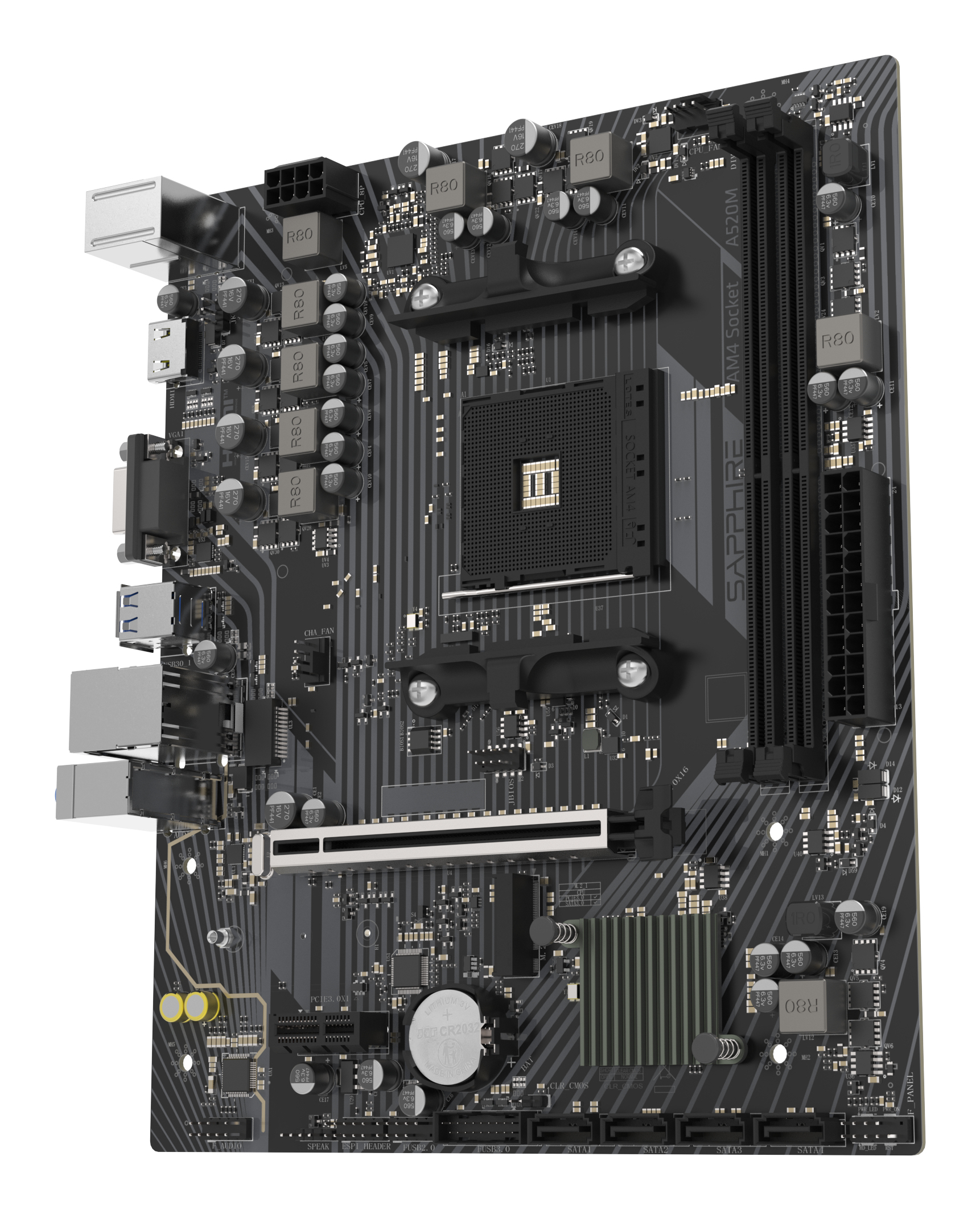 Sapphire Placa de baza A520M-E, skt. AM4, chipset AMD A520, mATX, 2 x DDR4 max. 64 GB, 52119-04-40G - imagine 3