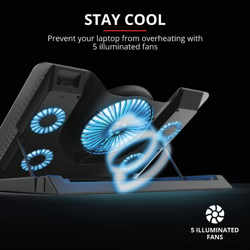 Trust STAND GXT 1125 Quno notebook 17, sita aluminiu, 4 x fan 5cm, 1 x fan 13 cm, LED, TR-23581 - imagine 6
