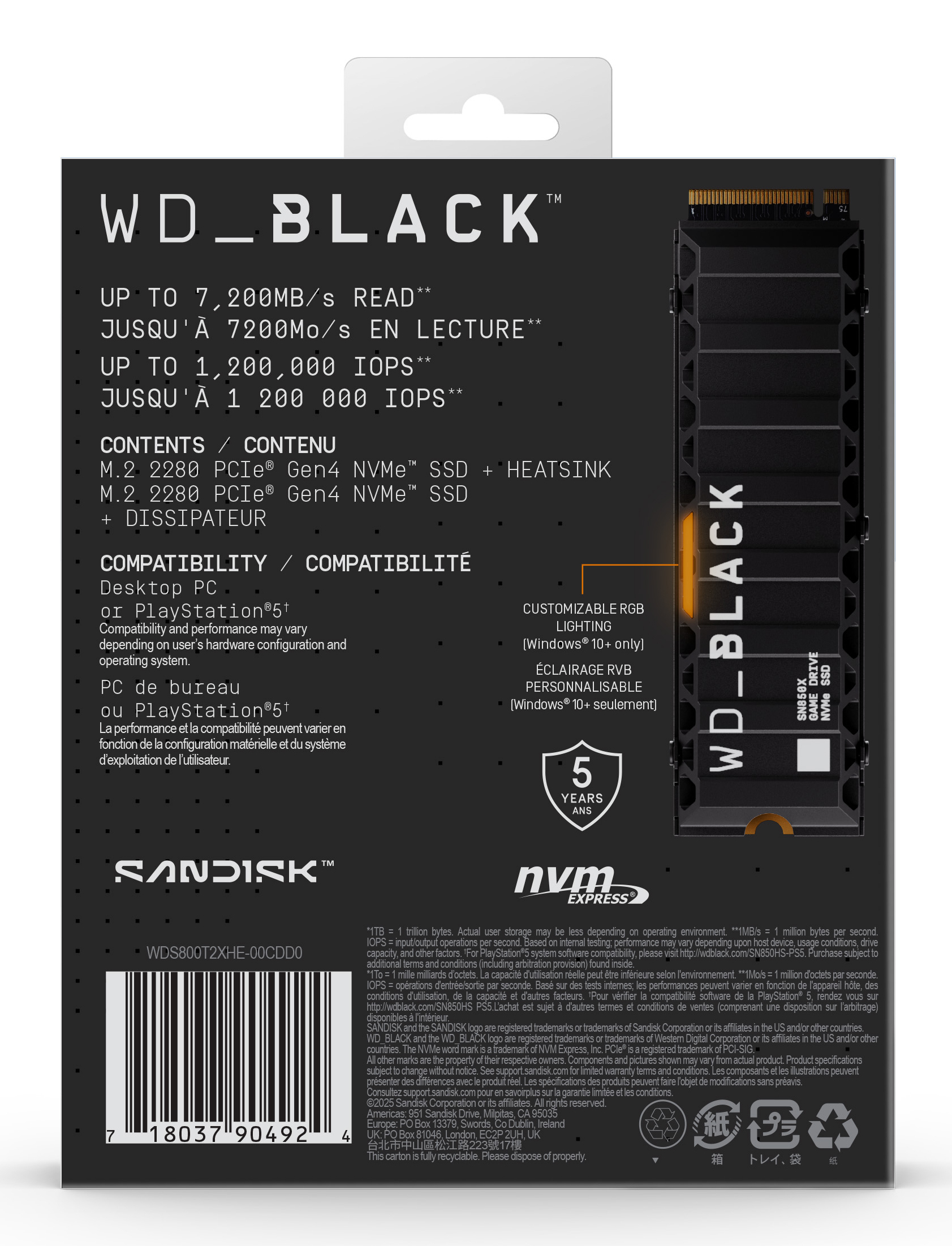 WD SSD Black SN850X HeatSink 8TB M.2 2280 PCIe Gen4 x4 NVMe, Read/Write, WDS800T2XHE-00CDD0 - imagine 4