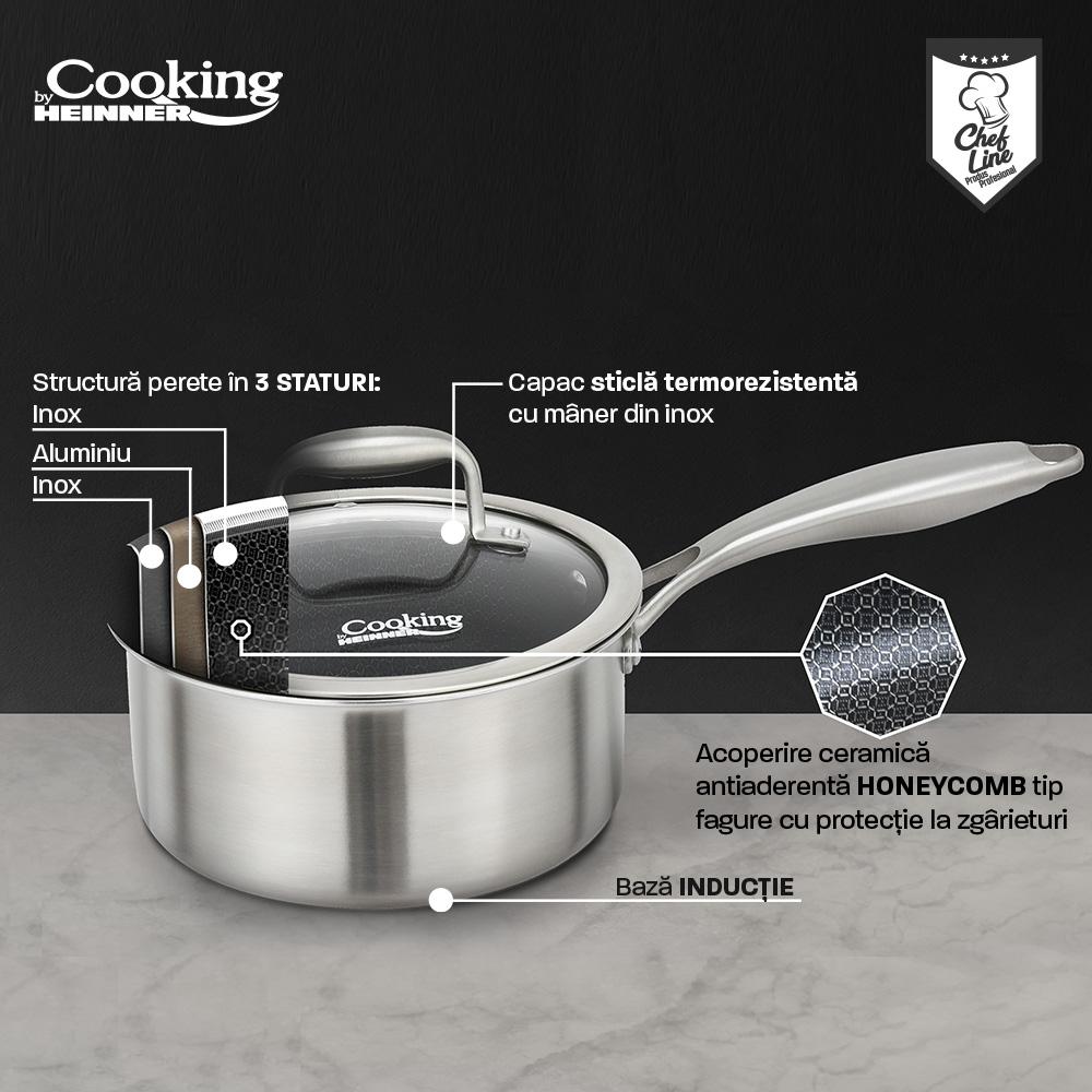 HEINNER CASEROLA CU CAPAC, 16x8.5 CM, 1.6 L, TITANIUM3, COOKING BY, HR-MRK-16 - imagine 5