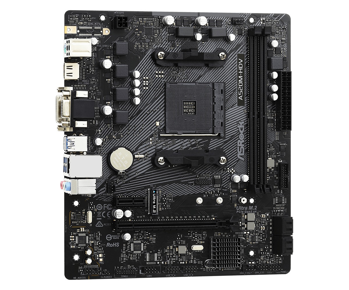 Asrock PLACA de BAZA, skt AM4, mATX, AMD A520, 2 x DDR4, max. 64 GB, 4 x SATA, 1 x M.2, A520M-HDV - imagine 4