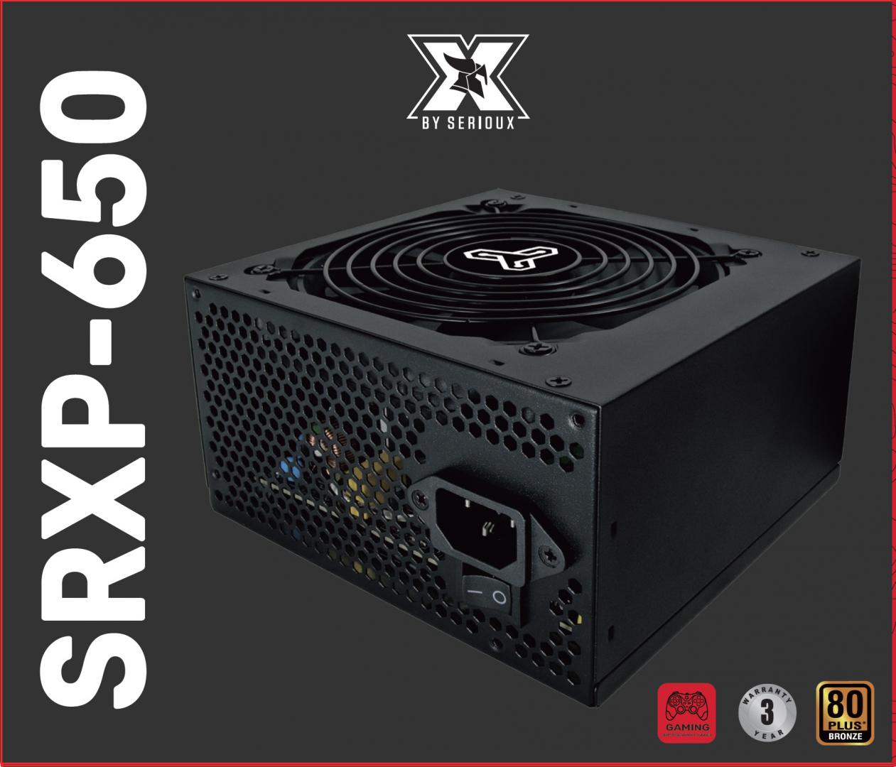 SERIOUX Sursa Energy 650W, 80+ BRONZE, Ventilator 12cm, ATX, material metal, cabluri, SRXP-650