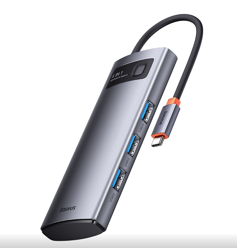 Baseus HUB extern Metal Gleam, conectare PC USB Type-C, porturi USB 3.0 x 4, gri, WKWG070013 - imagine 2