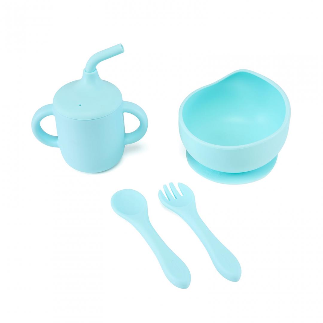 U-GROW Set 4 piese diversificare din silicon: Cana cu pai, bol, lingurita si furculita, UG-422BL