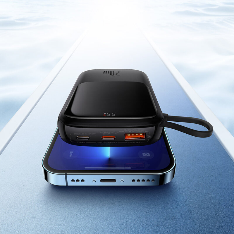 Baseus POWER BANK Qpow Pro Digital Display, 20000mAh, 20W, 1 x cablu integrat Iphone, PPQD040001 - imagine 5