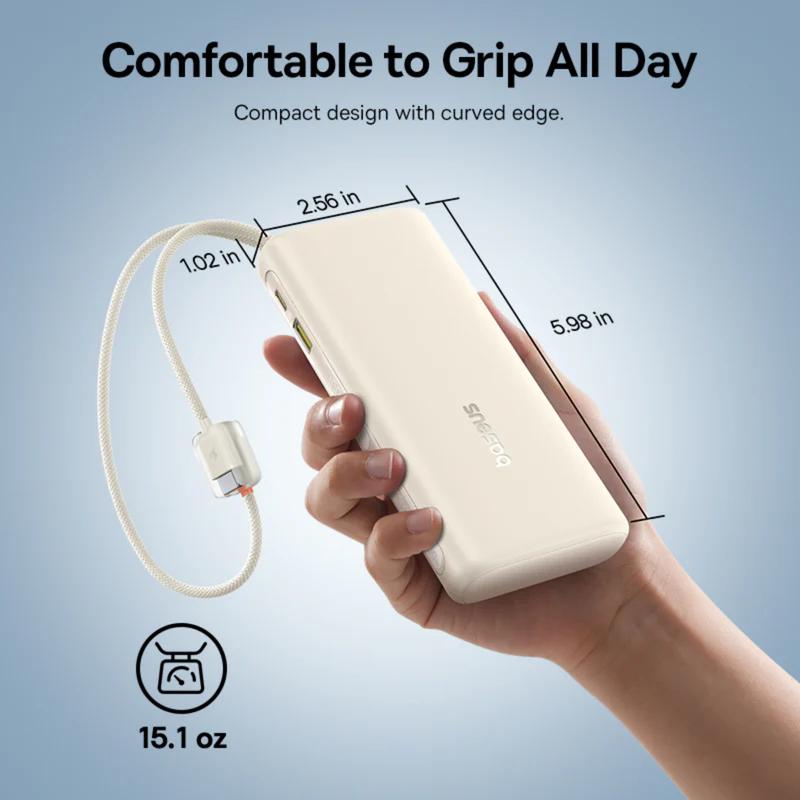 Baseus POWER BANK EnerFill FC41, display, cablu integrat retractabil 2 x USB Type-C, E0028N04 - imagine 4
