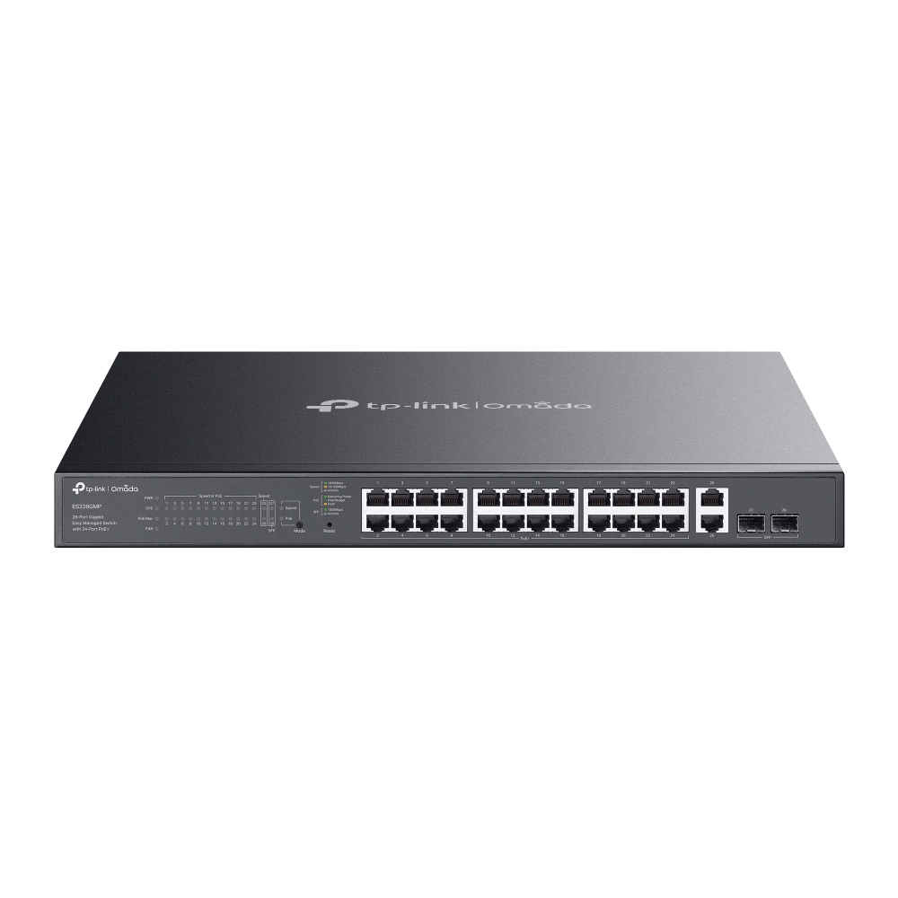 Tp-Link SWITCH Easy Managed, Omada 28-Port Gigabit RJ-45 din care 24-Port PoE+, 2× Gigabit, ES228GMP