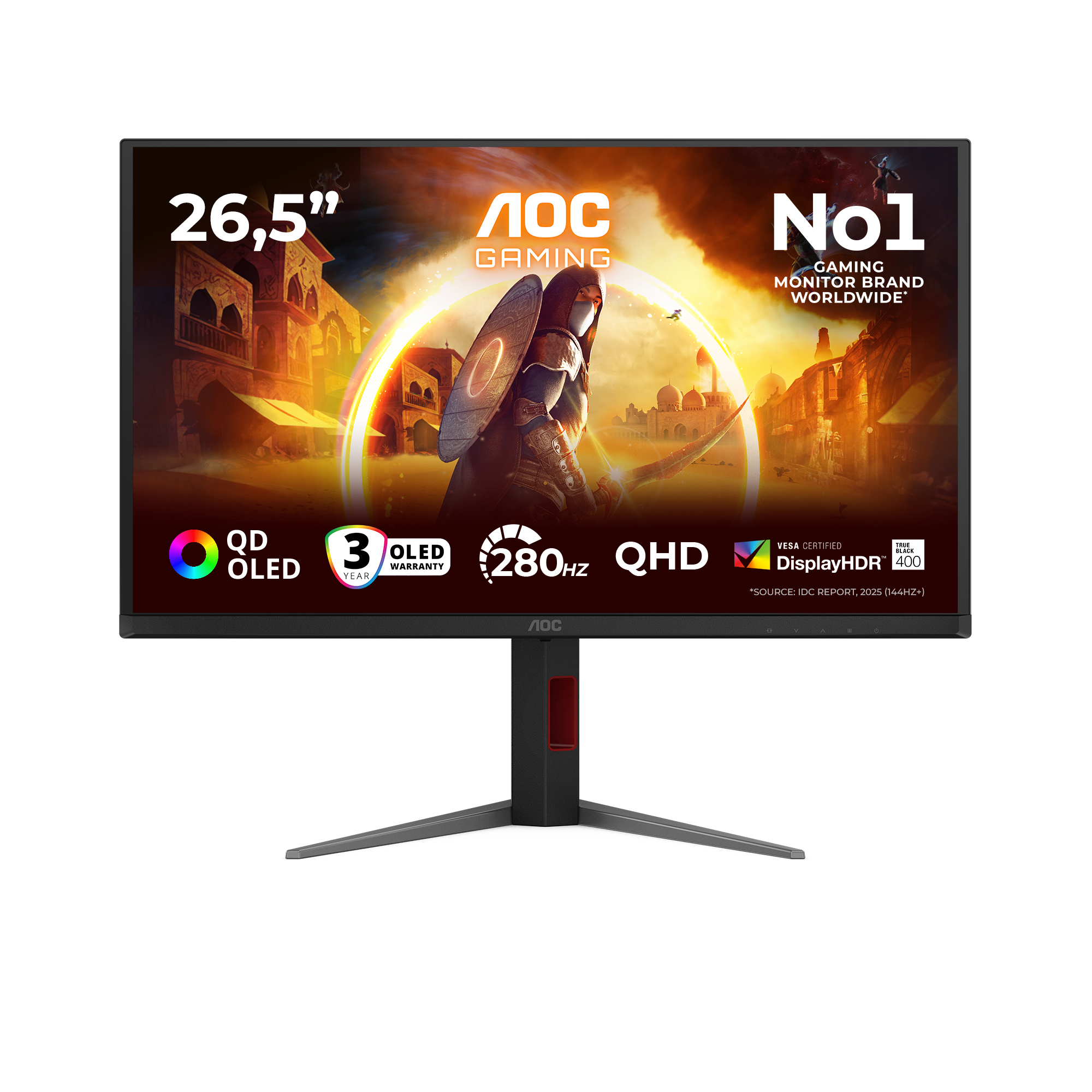 AOC Monitor Gaming QD - OLED 27, QHD (2560 x 1440), HDMI, DisplayPort, Pivot, 280 Hz, 0.03, Q27G4ZD