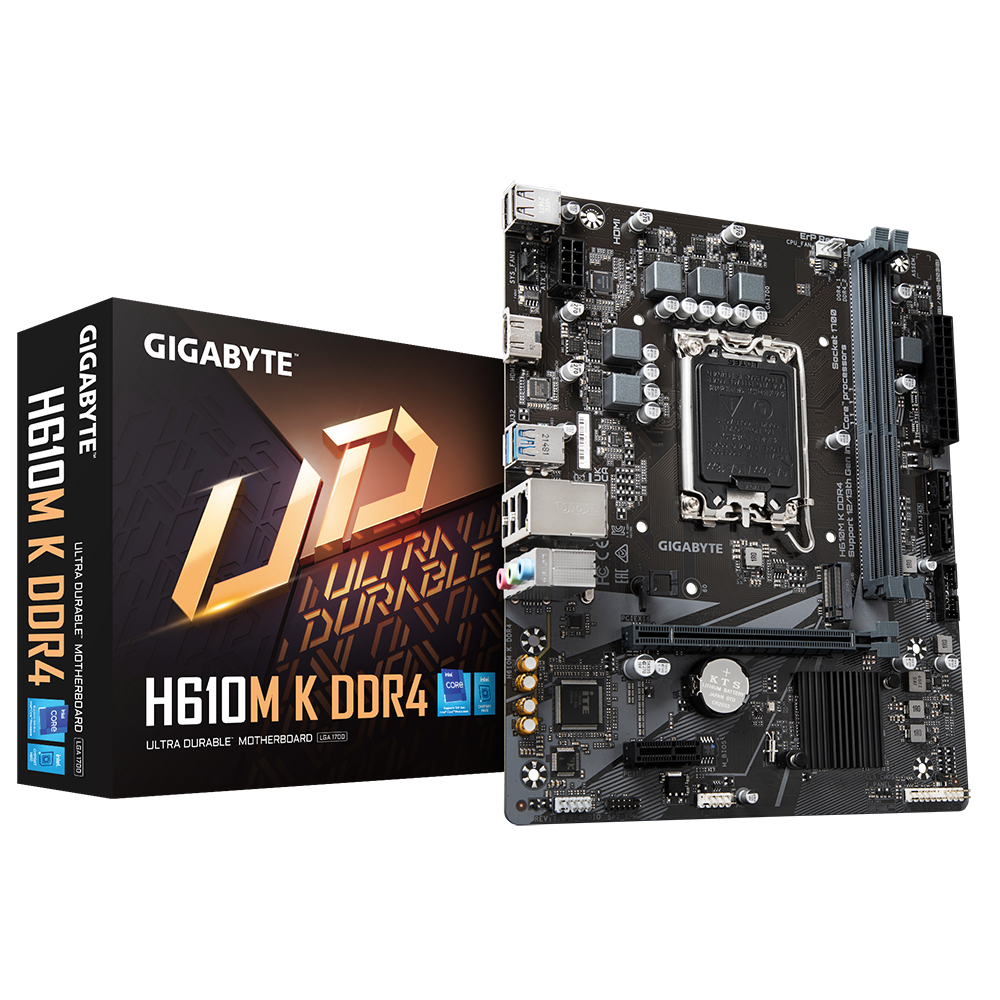 GIGABYTE Placa de baza H610M K, Socket 1700, DDR4, Micro-ATX, H610M K DDR4