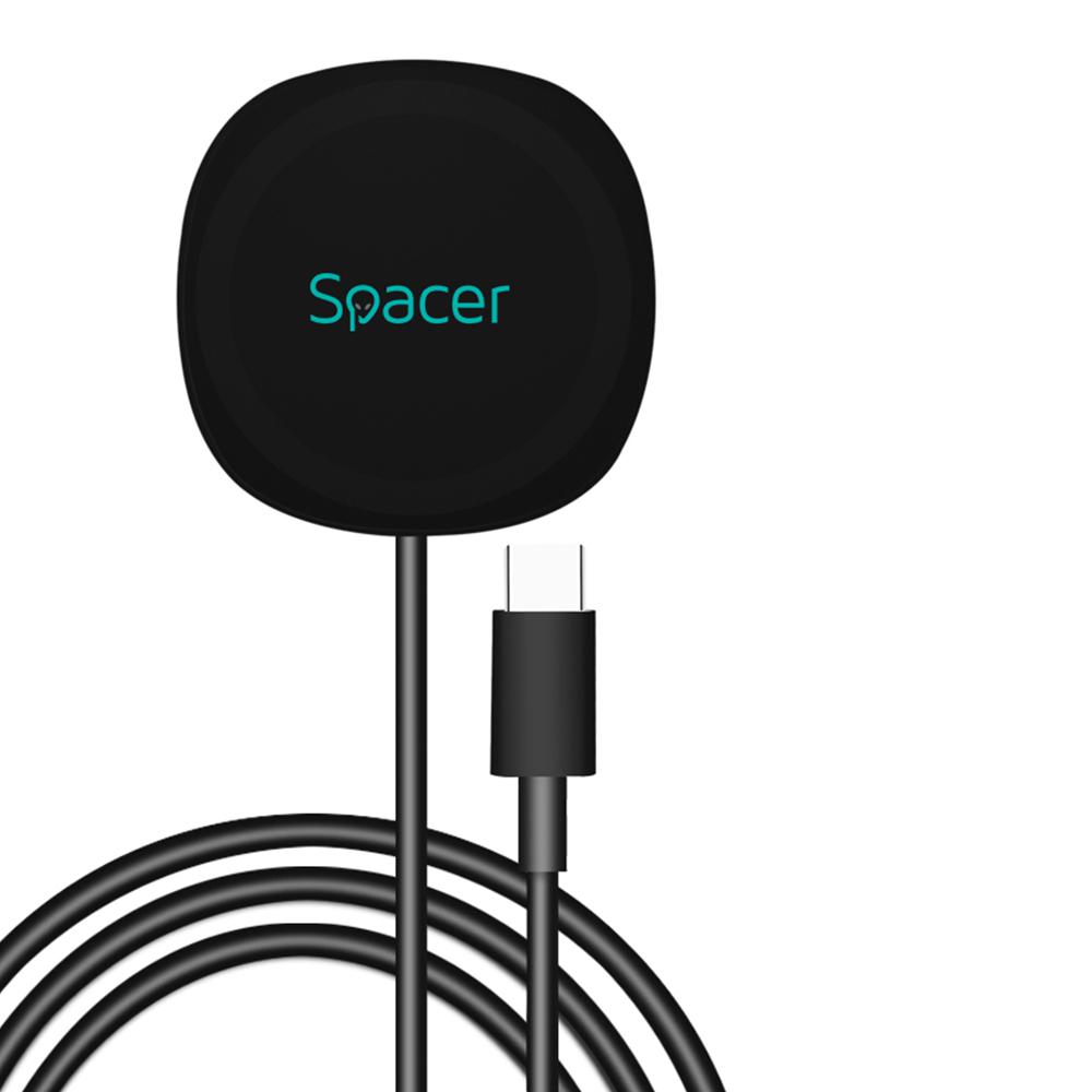 SPACER Incarcator wireless, Quick Charge 15W Qi, conector Type-C, rol de stand prin, SPAR-WCHGQ-02
