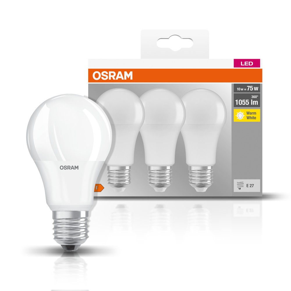 Osram Set 3 BEC LED, soclu E27, putere 10 W, forma clasic, lumina alb calda, 000004058075819436
