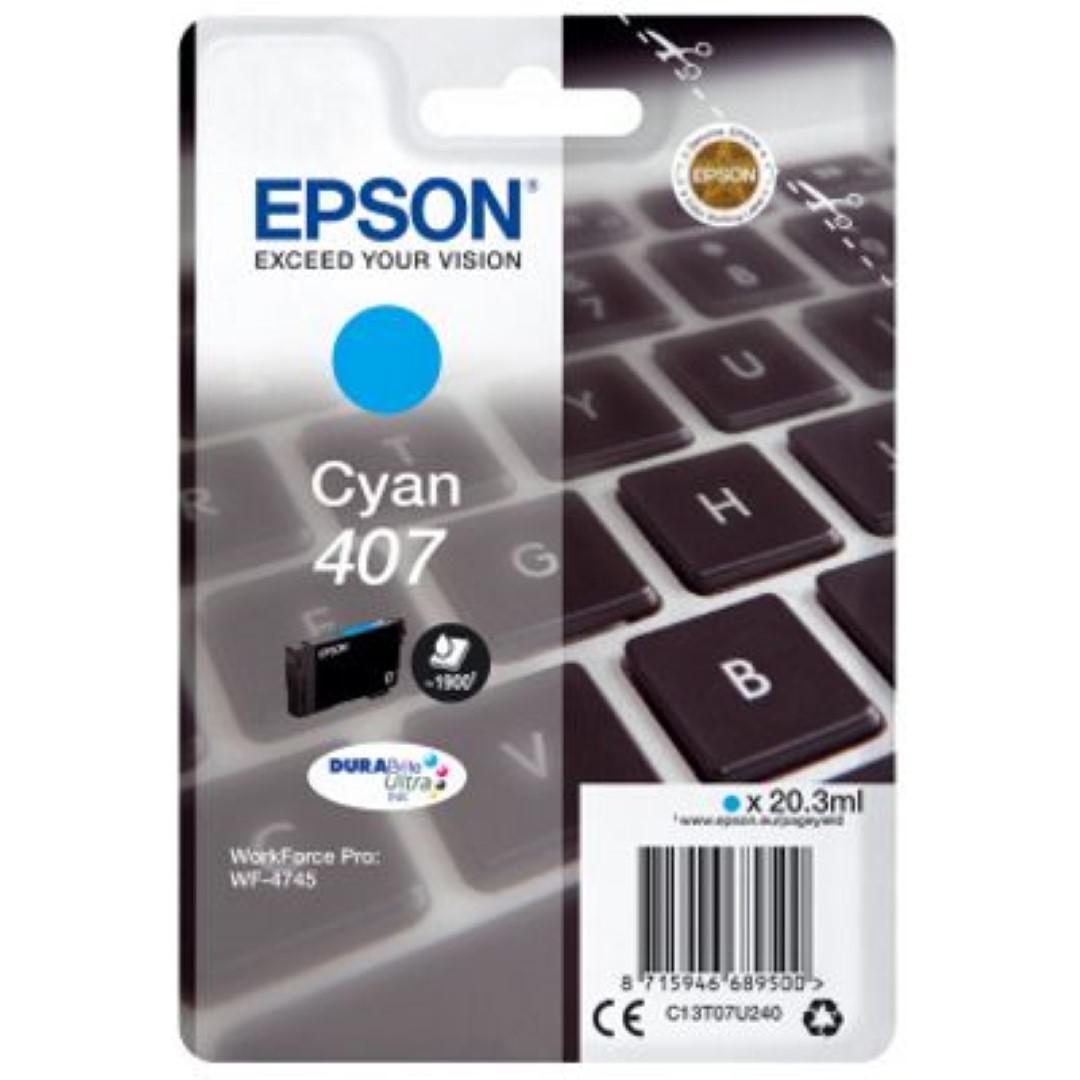 Epson Cartus Cerneala Original Cyan, nr.407 pentru WF-4745 Series, 20,3ml, C13T07U240
