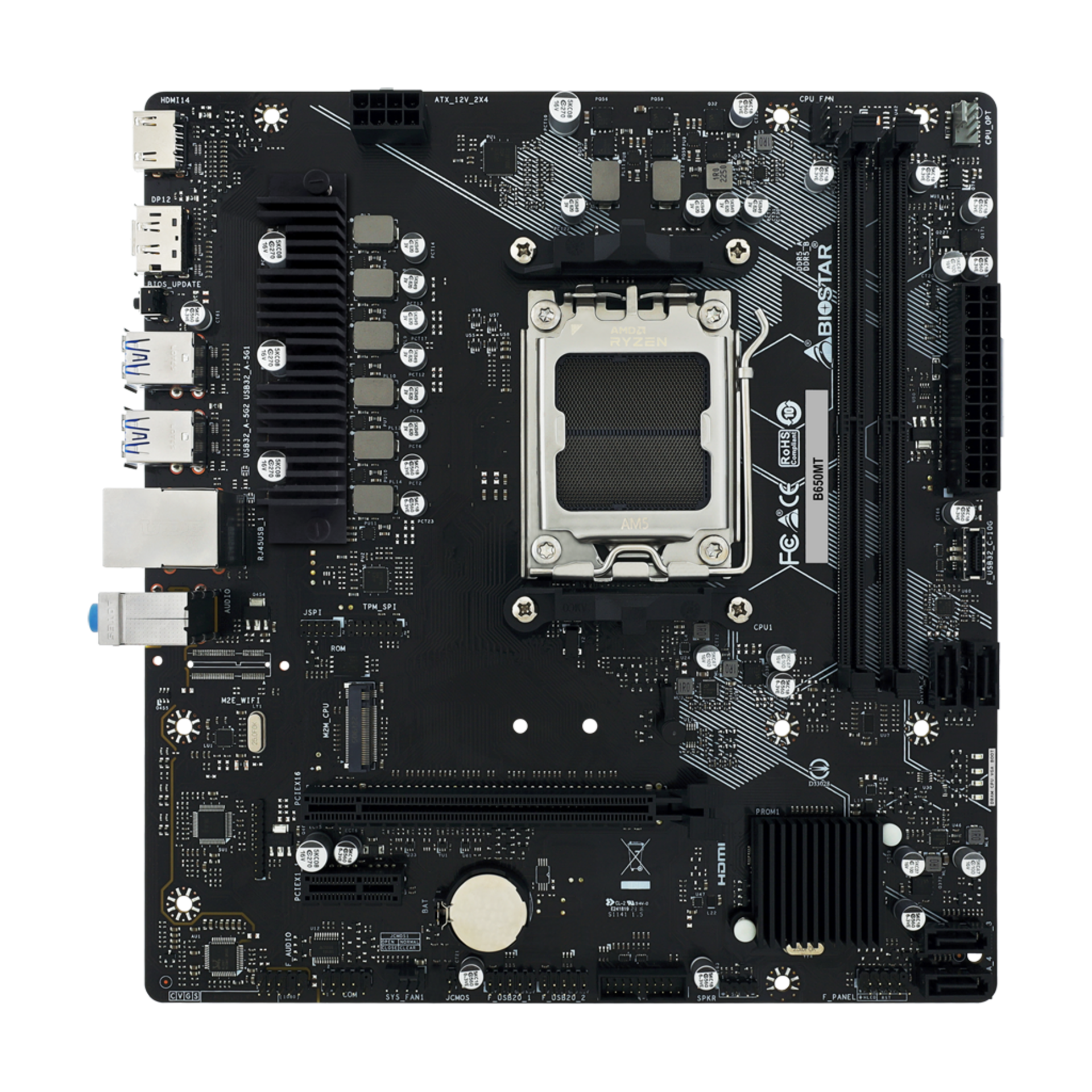 BIOSTAR Placa de baza, skt. AM5, chipset AMD B650, mATX, 2 x DDR5 max. 128 GB, USB 3.2 gen 2, B650MT