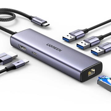 UGreen DOCKING Station, CM512 conectare PC USB Type-C, USB 3.0 x 3| RJ-45 Gigabit x 1|HDMI 4K, 15598