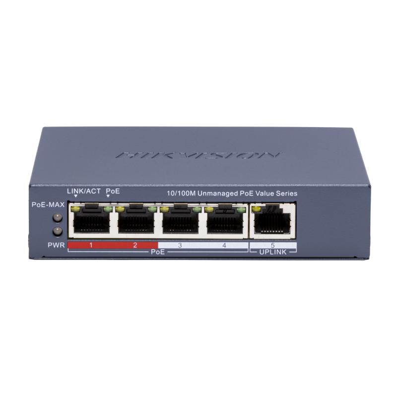 HIKVISION Switch POE 4 porturi, fara management; 4 × 10/100 Mbps PoE port,1 ×, DS-3E0105P-E/M(C)