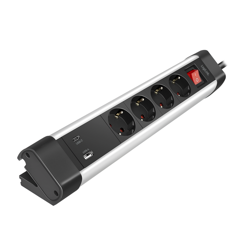 Logilink PRELUNGITOR, Schuko x 4, conectare prin Schuko (T), ON/OFF, 16 A, 1xUSB-A, 1xUSB-C, LPS278U