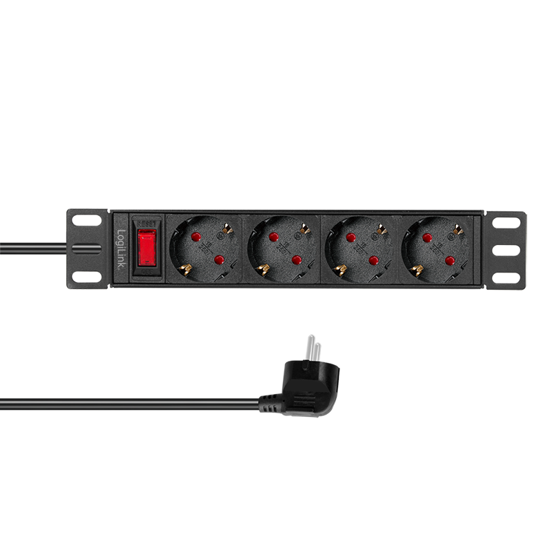 Logilink PDU 1U pt. rack 10 inch, 4 prize Schuko, intrare Schuko, max 16 A, ON/OFF, IP20, 2, PDU4B01