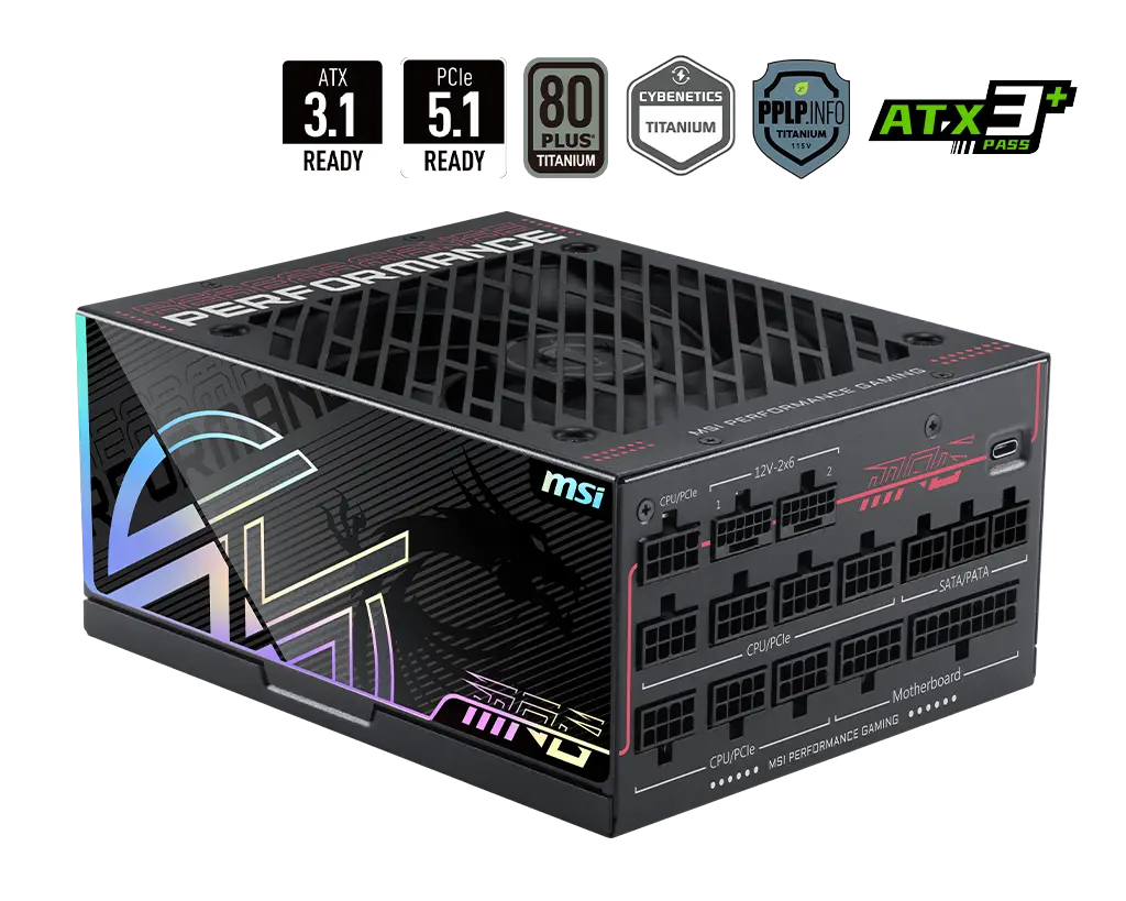 MSI Sursa, 1300W, 80+ Platinum, Full Modulara, ATX 3.1, PCIe 5.1, Negru, MPG AI1300TS PCIE5