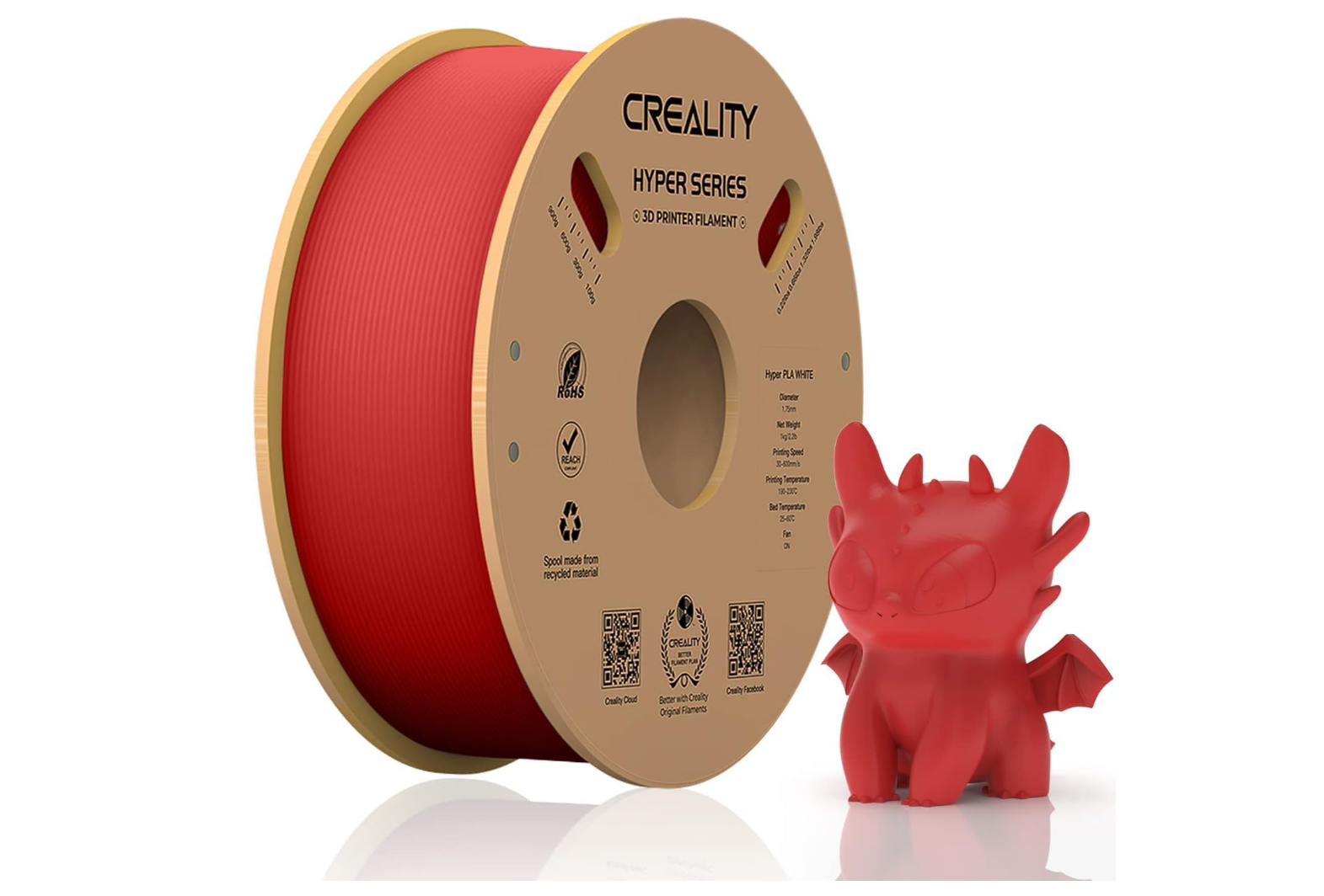CREALITY HYPER PLA 3D Printer Filament, Red, Temperatura printare: 200-220 grade, HYPER-PLA RED
