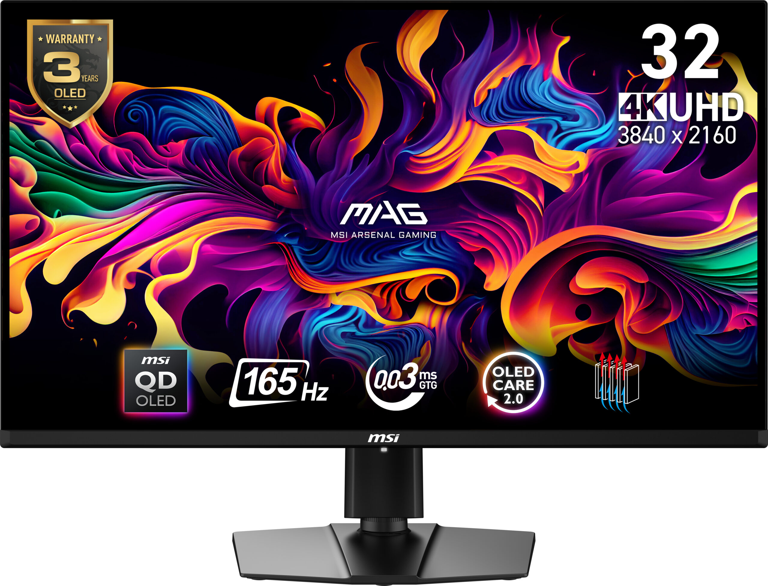 MSI Monitor, 31.5, UHD, 3840 x 2160, HDMI, DisplayPort, AMD Freesync Premium Pro, MAG 321UP QD-OLED