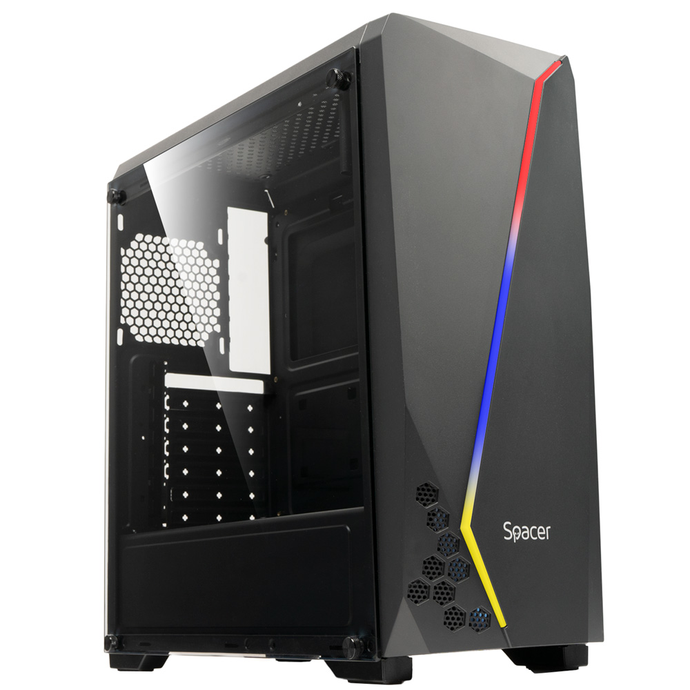 SPACER CARCASA - gaming, Middle Tower, ATX, FLASH, fara sursa, sticla securizata, USB, SPCS-GC-FLASH
