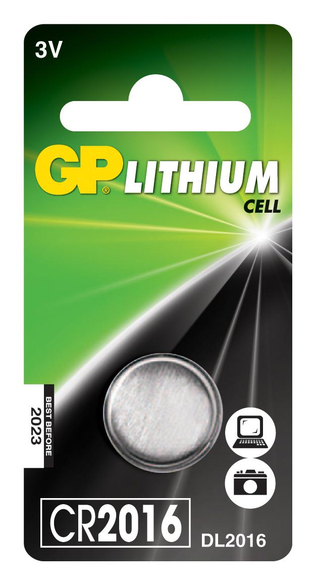 GP Batteries Baterie, butoni (CR2016) 3V lithium, blister 1 buc. "GPCR2016-2CPU1", GPPBL2016140