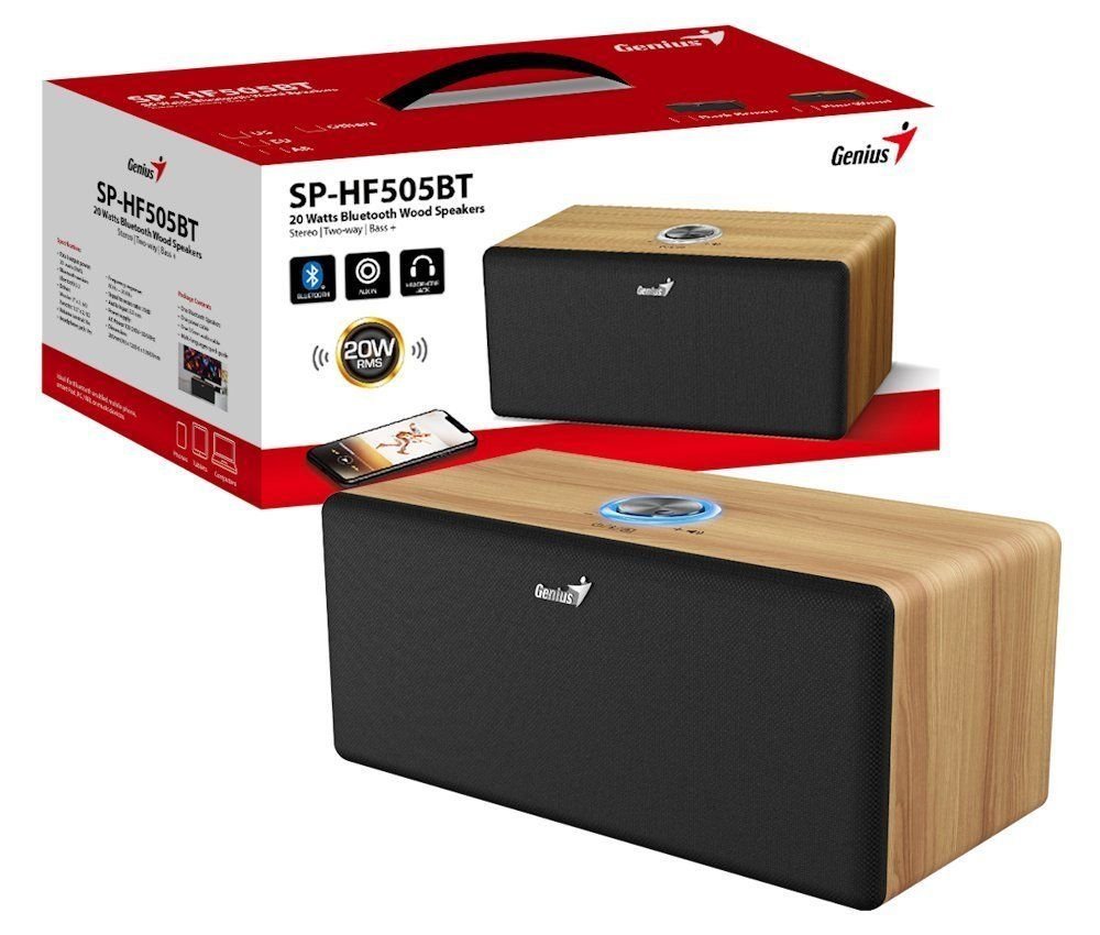 Genius BOXA cu fir "SP-HF505BT" 20W RMS, Bluetooth 5.3, AUX in, Jack 3.5mm, pine wood, 31730056401 - imagine 5