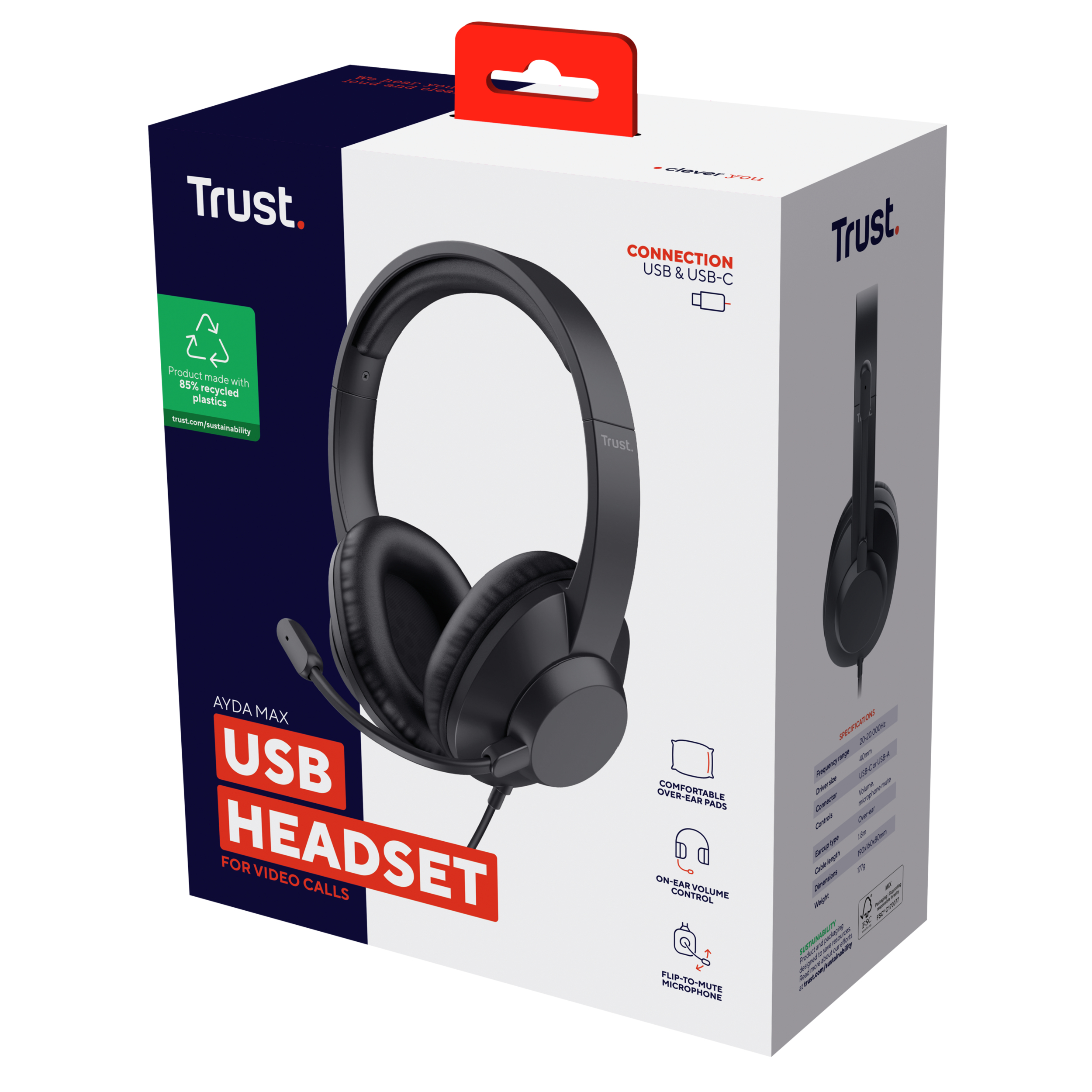 Trust Casti cu fir Ayda Max USB negru, TR-25461 - imagine 7