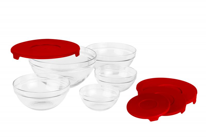 VANORA SET 5 BOLURI DE STICLA CU CAPAC, ROSU, HOME, VN- GB1401R