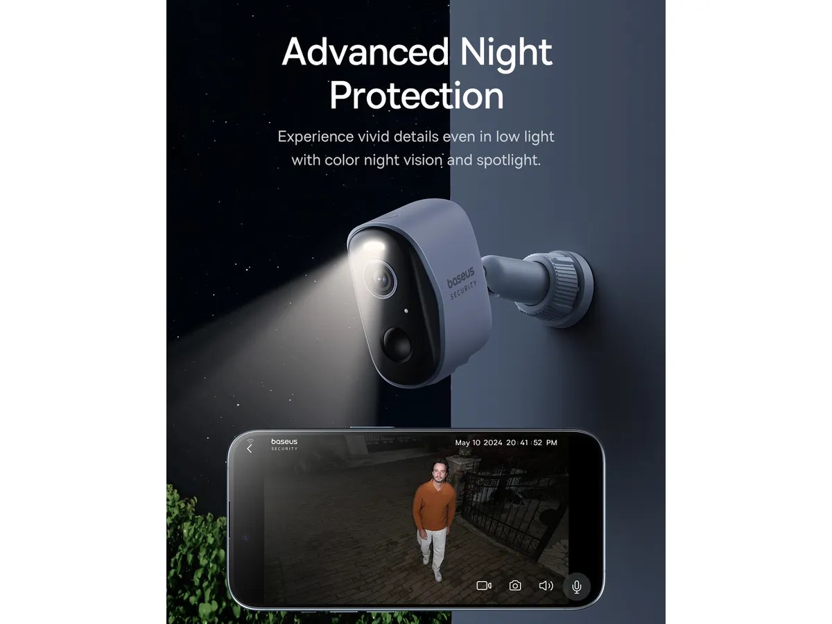 Baseus CAMERA IP Exterior N1 +, 2K, 2304 x 1296, acumulator integrat, unghi pana la 120, S0TZ002130 - imagine 4
