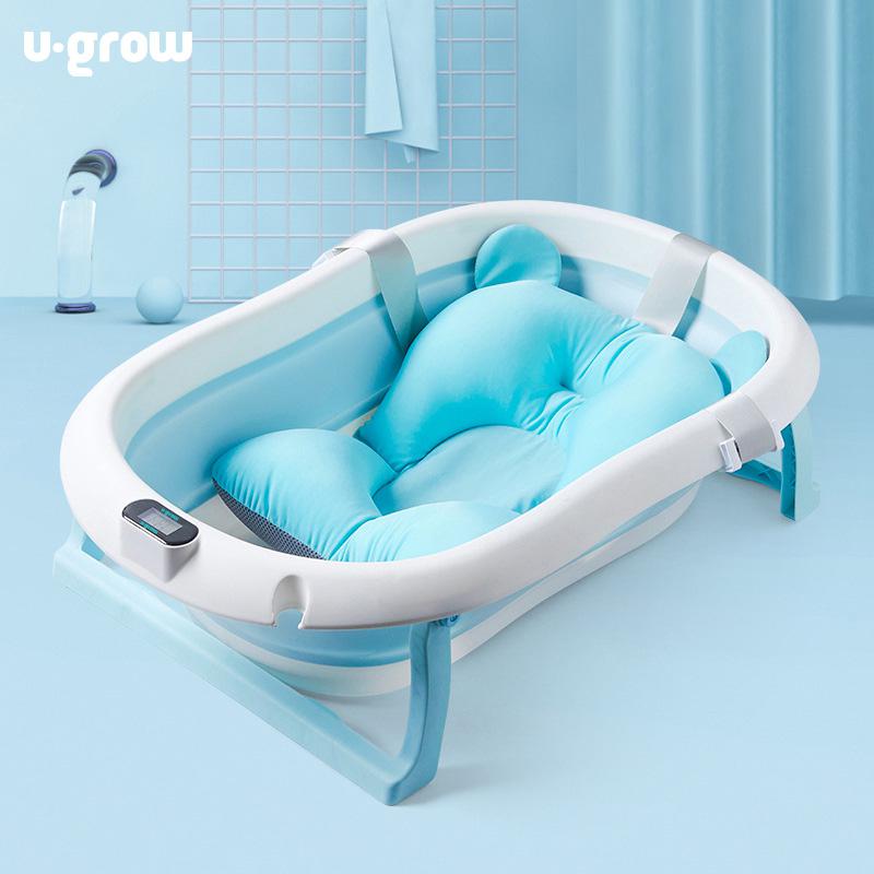 U-GROW Cadita cu pernuta pentru bebelusi, termometru digital incorporat, pliabila, dop, UGCT-0055-BL - imagine 5