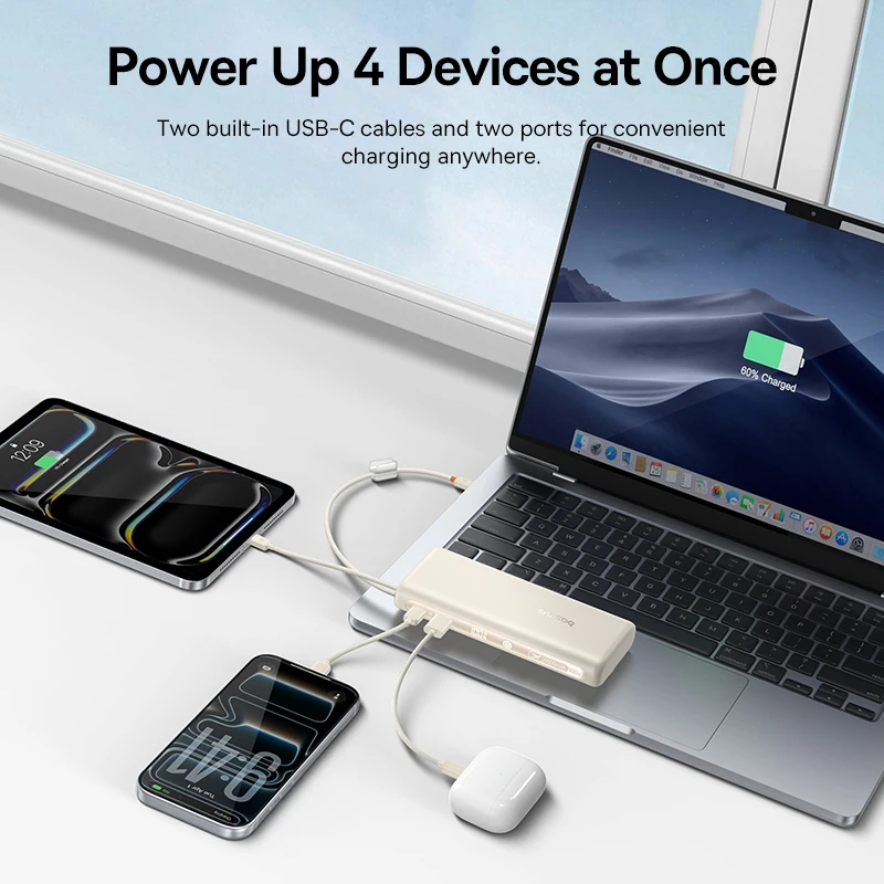 Baseus POWER BANK EnerFill FC41, display, cablu integrat retractabil 2 x USB Type-C, E0028N03 - imagine 3