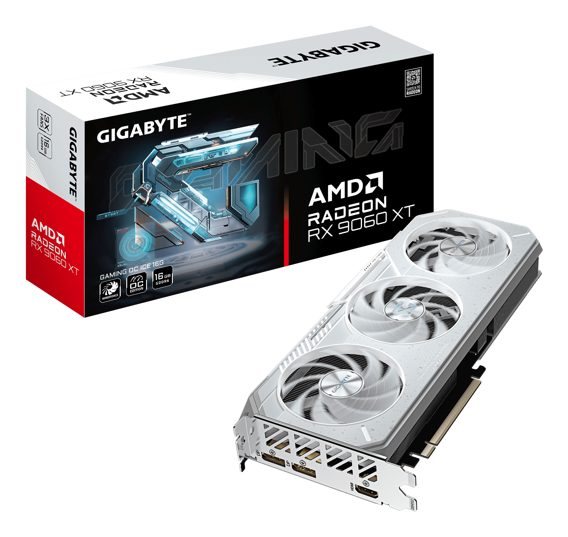 Gigabyte Radeon RX 9060 XT GAMING OC ICE 16G, GDDR6, 128-bit, Alb, GV-R906XGAMINGOCICE-16GD