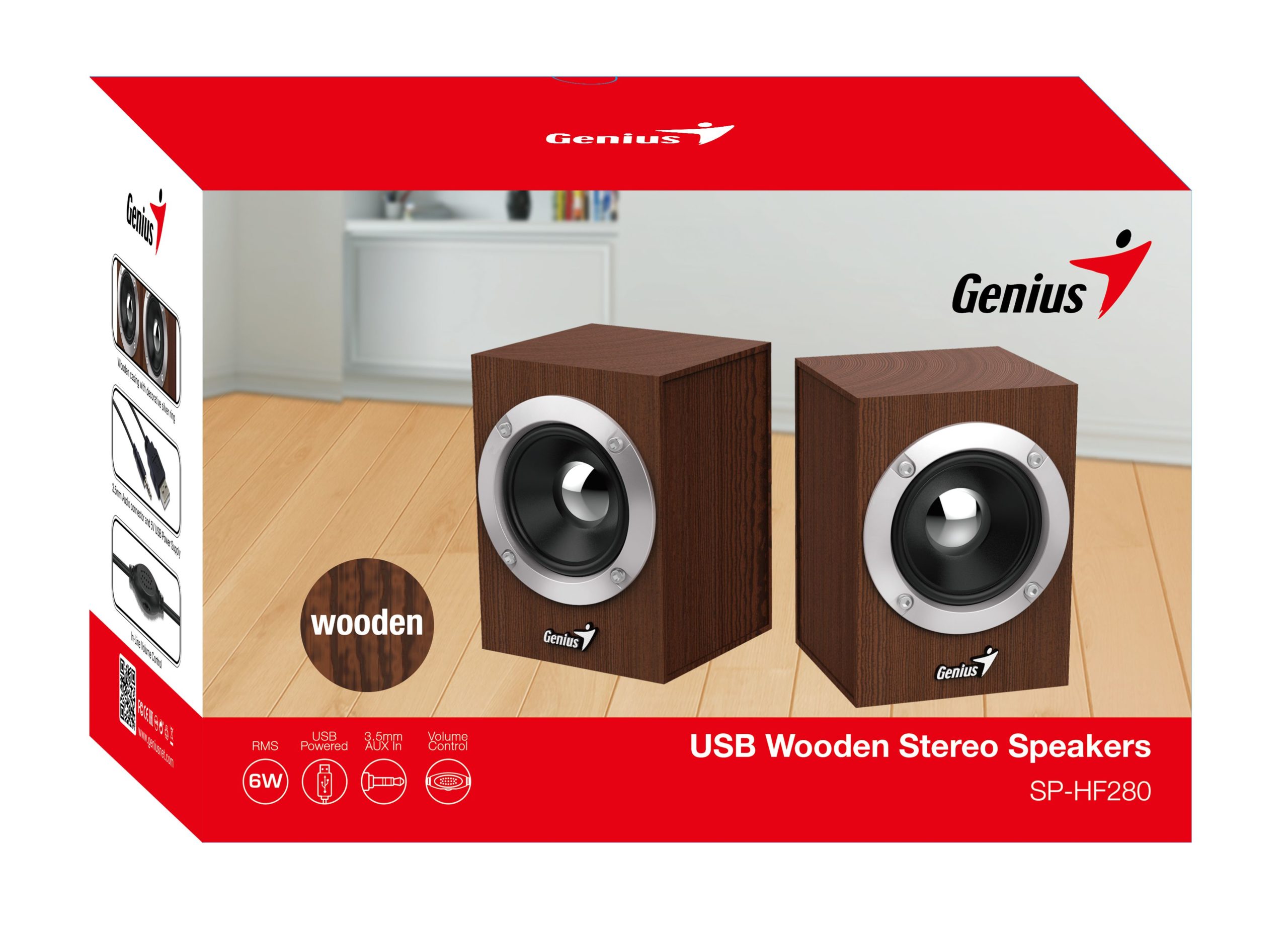 Genius BOXE 2.0, RMS: 6W (2 x 3W), USB power, wood, "SP-HF280", 31730028400 - imagine 2
