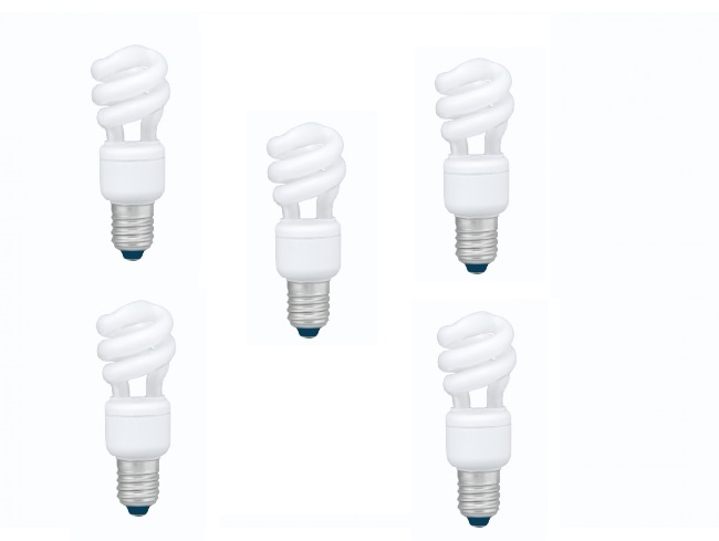Panasonic SET 5 becuri fluorescent, soclu E27, putere 8W, forma spirala, lumina alb, EFD8E27HD3E-5
