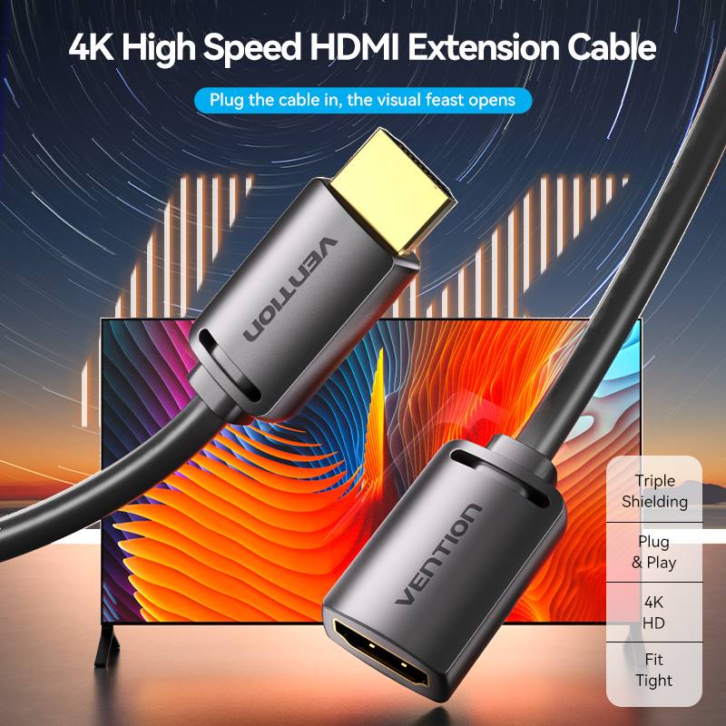 Vention Cablu video prelungitor, HDMI(M) la HDMI(T), 0.5m, rezolutie 4K la 60Hz, negru, AHCBD - imagine 3
