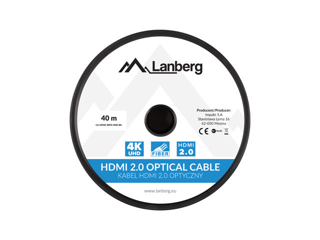Lanberg Cablu HDMI M/M v2.0 40 m optic ng AOC, CA-HDMI-20FB-0400-BK - imagine 3