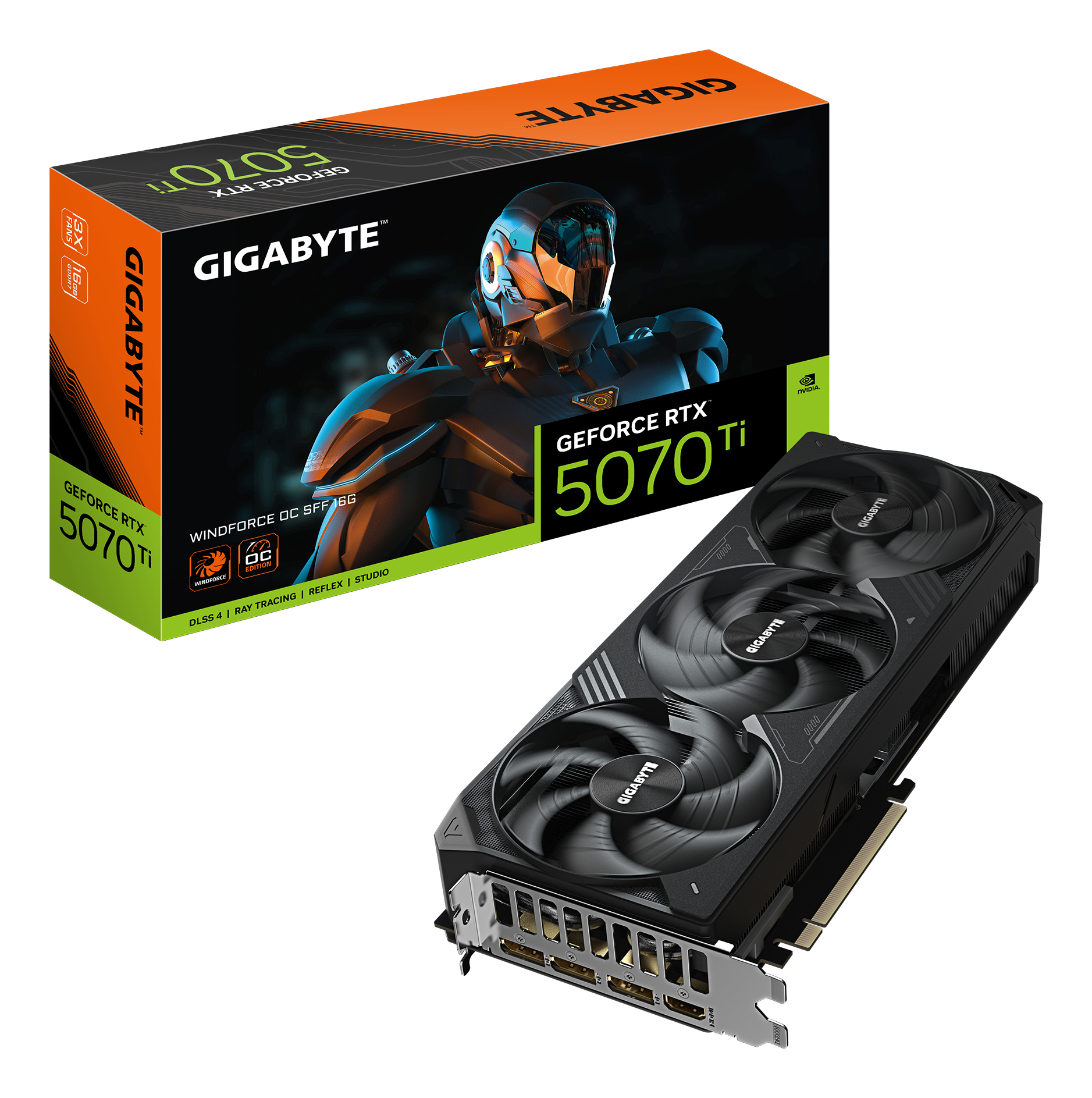 Gigabyte Placa video GeForce RTX 5070 Ti Windforce OC SFF 16G, 16384 MB GDDR7, GV-N507TWF3OC-16GD