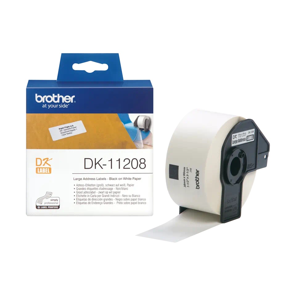 BROTHER Etichete de hartie Original Black on White pentru P-TOUCH, DK11208