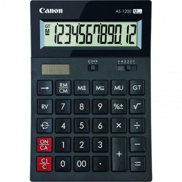 Canon Calculator de birou, AS-1200, ecran 12 digiti, alimentare solara si baterie, negru, 4599B001AA