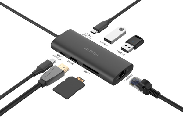 A4Tech DOCKING Station universal, 8-in-1, conectare PC USB Type C,USB-Cx2, USB-A 3.0x1, DST-80C-GR - imagine 2