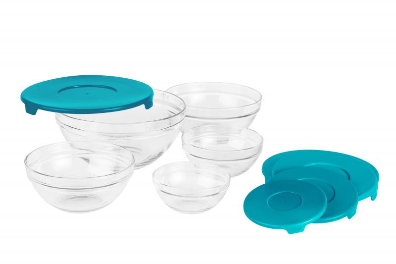 VANORA SET 5 BOLURI DE STICLA CU CAPAC, ALBASTRU, HOME, VN- GB1401B