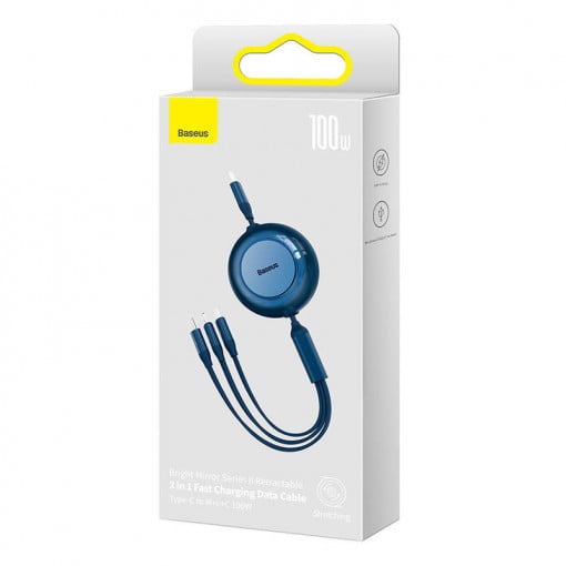 Baseus CABLU alimentare si date Bright Mirror 2, retractabil 3-in-1, pt smartphone,USB, CAMJ010203 - imagine 2