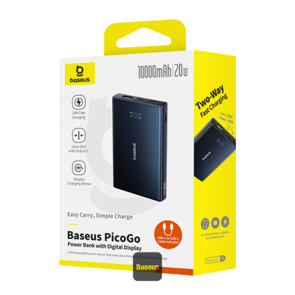 Baseus POWER BANK PicoGo, display, capacitate 10000mAh, 20W, 2 x USB Type-C, 1 x, P10076801123-00 - imagine 10
