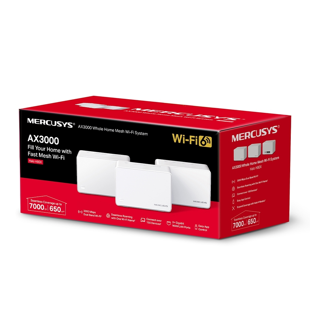 Mercusys MESH, wireless, router AX3000, pt interior, 3000 Mbps, port LAN si WAN, Halo H80X(3-pack) - imagine 5