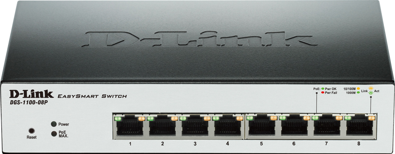 D-Link SWITCH PoE Smart 8 porturi Gigabit (8 PoE) + 2 porturi SFP, IEEE 802.3af/at, DGS-1210-08P