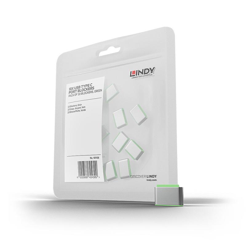 LINDY USB C Port Blockers, 10 bucati, material ABS, Green, LY-40438