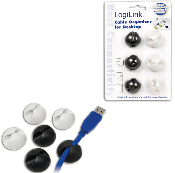Logilink Set organizator cabluri, tip clip, 6 buc, negru/alb, autoadeziv, KAB0009